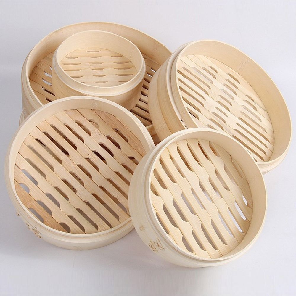 Bao Steamer Bamboo - Çin Buharlı Pişirici, Kapaklı Bambu Buharlı